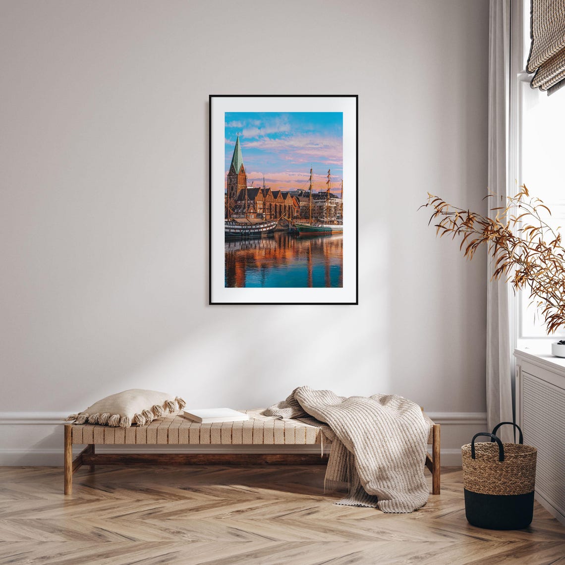 Bremen Germany Old Harbor Poster Tall Ships Sunset River Reflection - Image 2