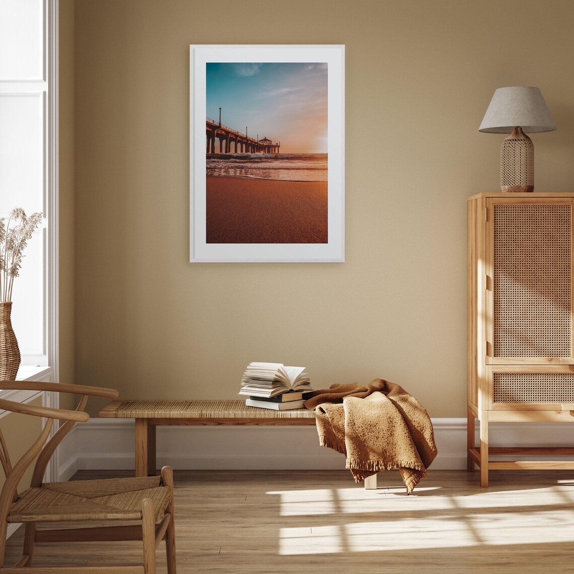 Manhattan Beach Pier Colorful Photo Poster California Sunset Ocean Art - Image 2