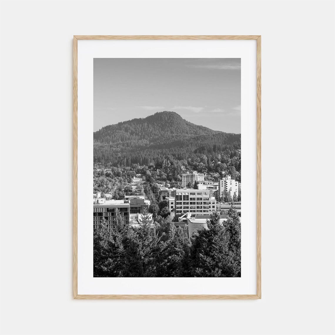 Eugene Oregon Black And White City Beneath Forested Hills Poster