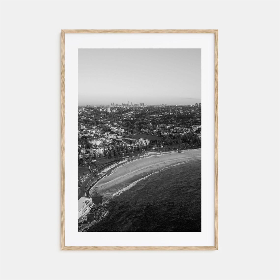 Coogee Beach Aerial View Sydney Skyline Black And White Poster