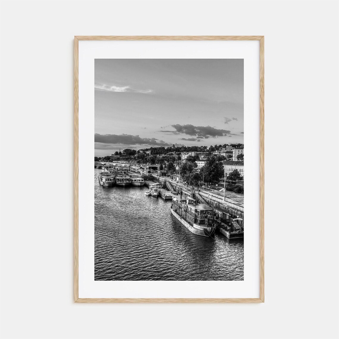 Belgrade Serbia Riverfront Boats Black and White Photo Poster
