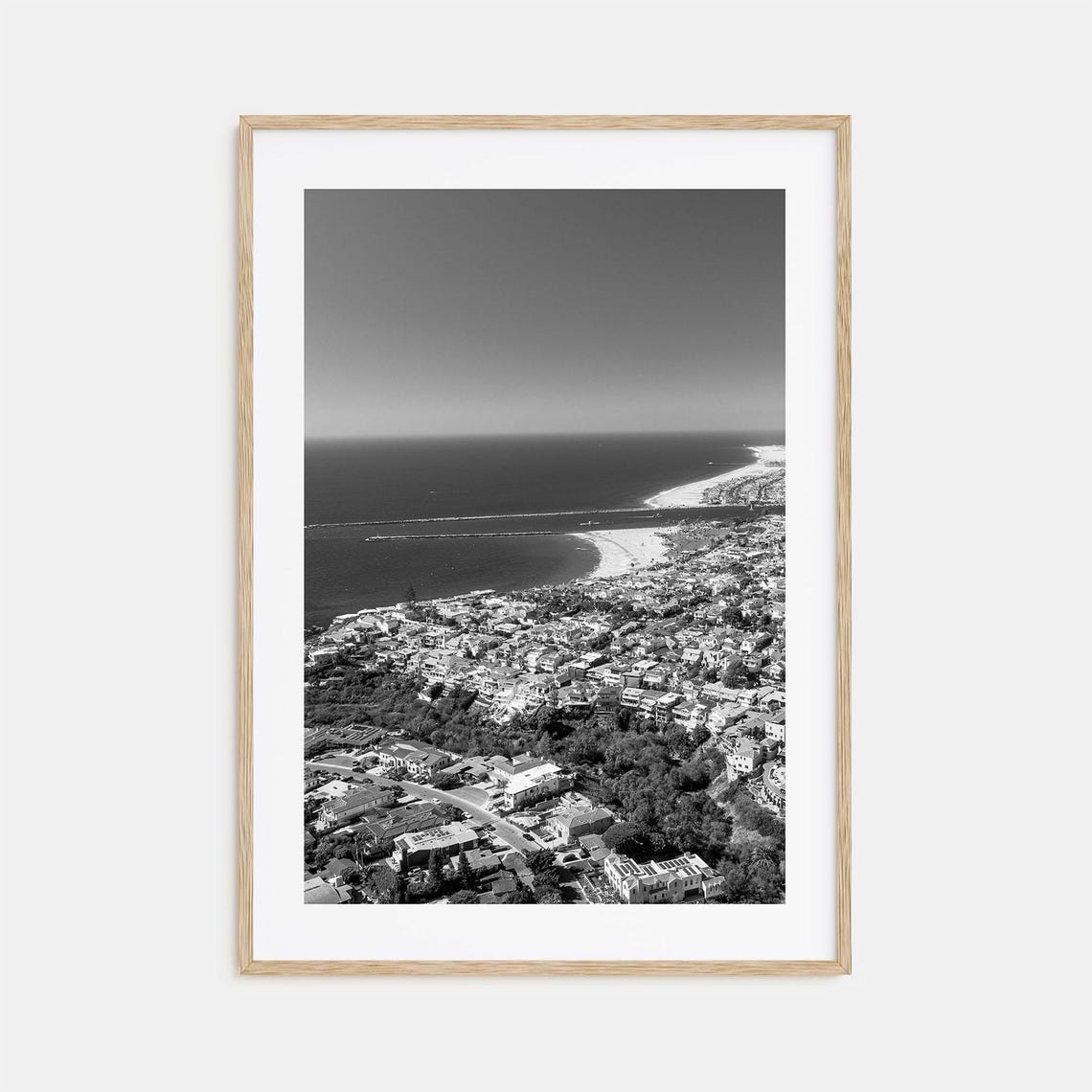 Corona Del Mar California Aerial Bay Breakwater Black White Poster