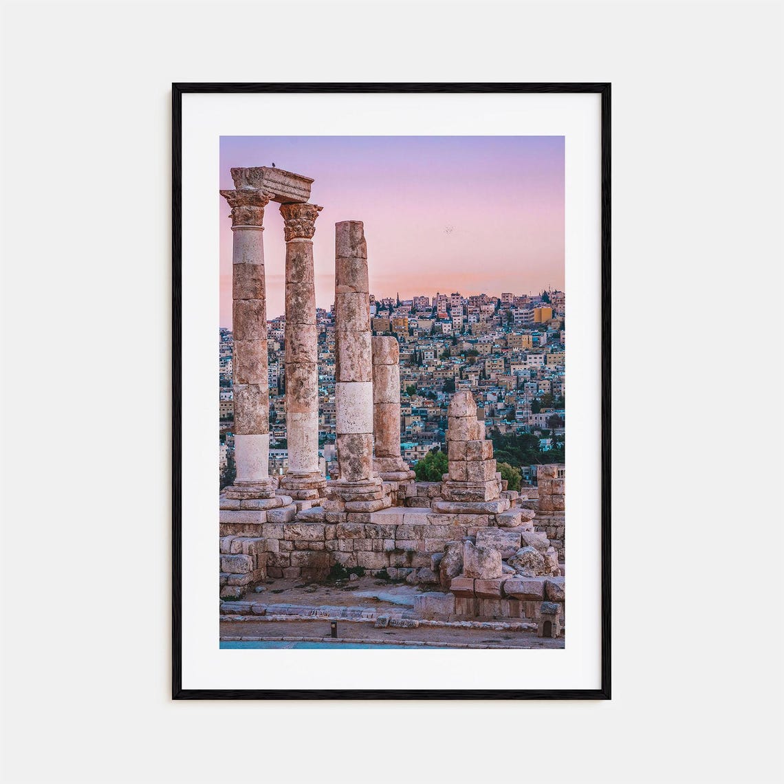 Amman Jordan Ancient Citadel Ruins Columns at Sunset Photo Poster