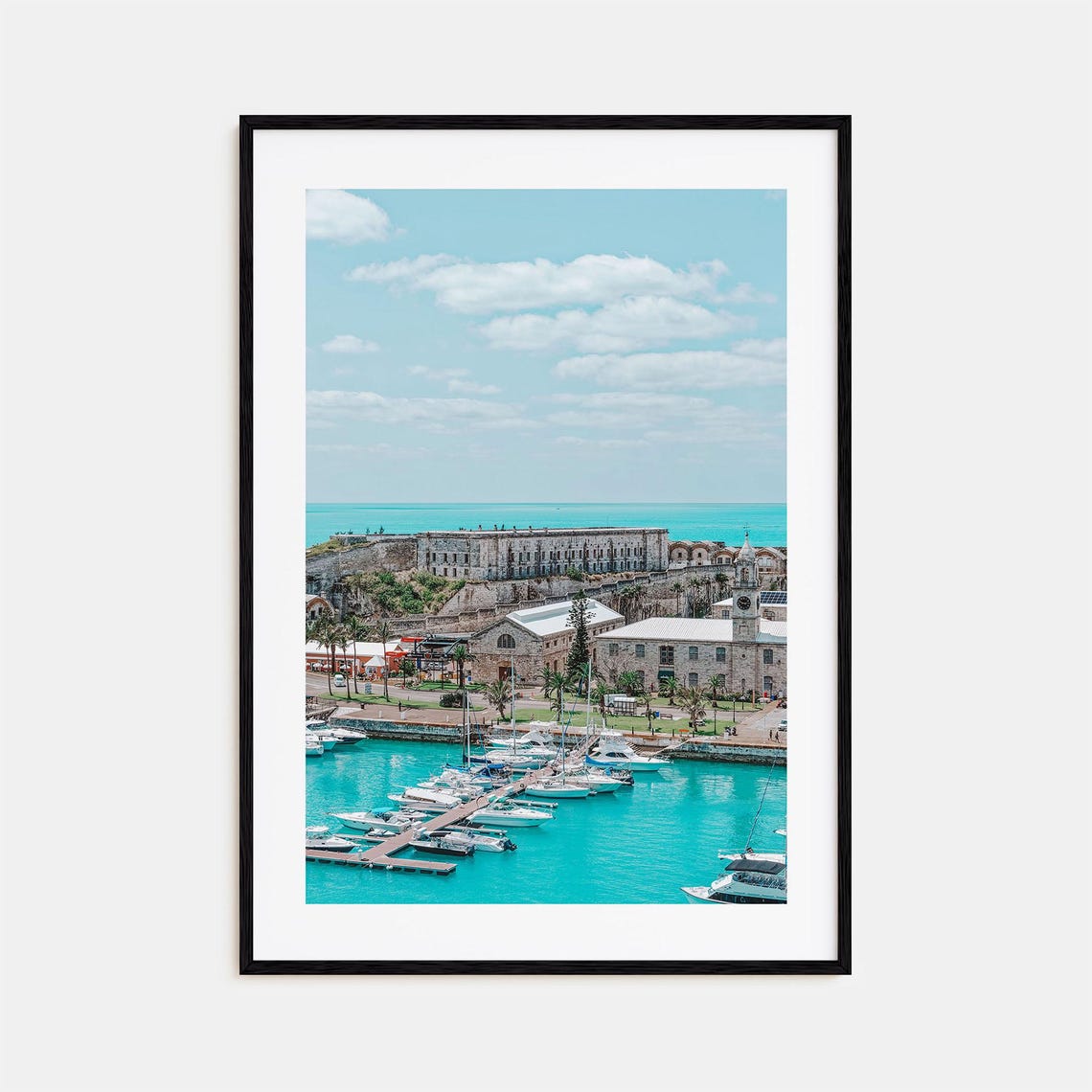 Historic Seaside Fortress Harbor with Sailboat Marina Sunny Day Poster