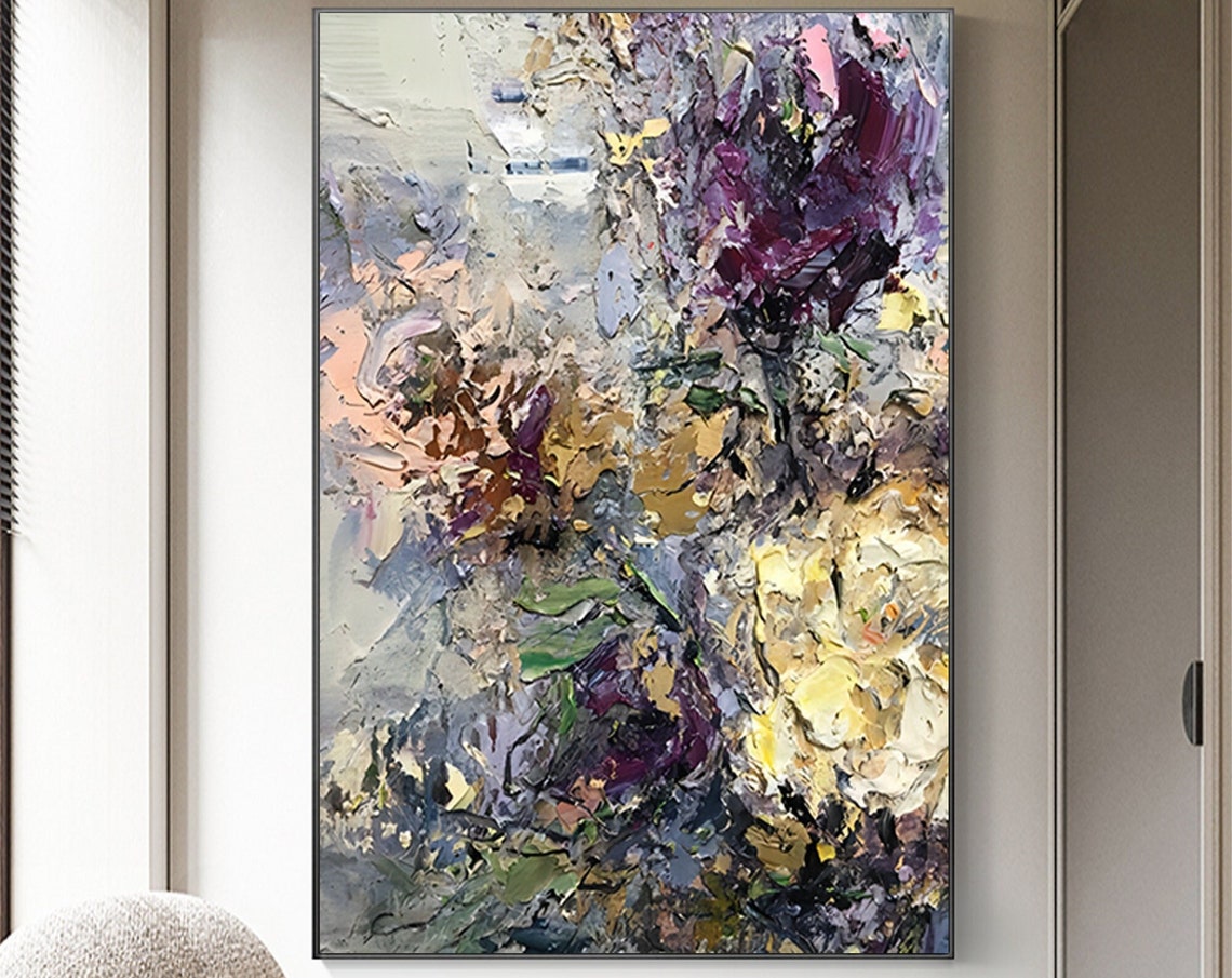 Muted Grey Purple Gold Textured Abstract Modern Decorative Poster - Image 3