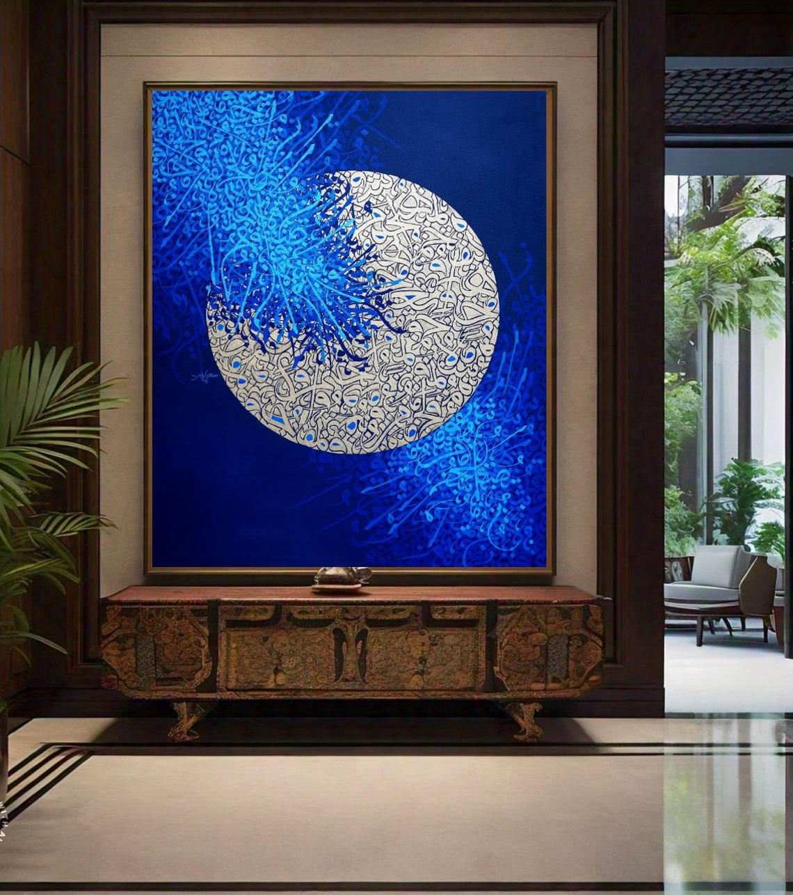 White Calligraphy Moon Deep Blue Abstract Islamic Night Poster - Image 3