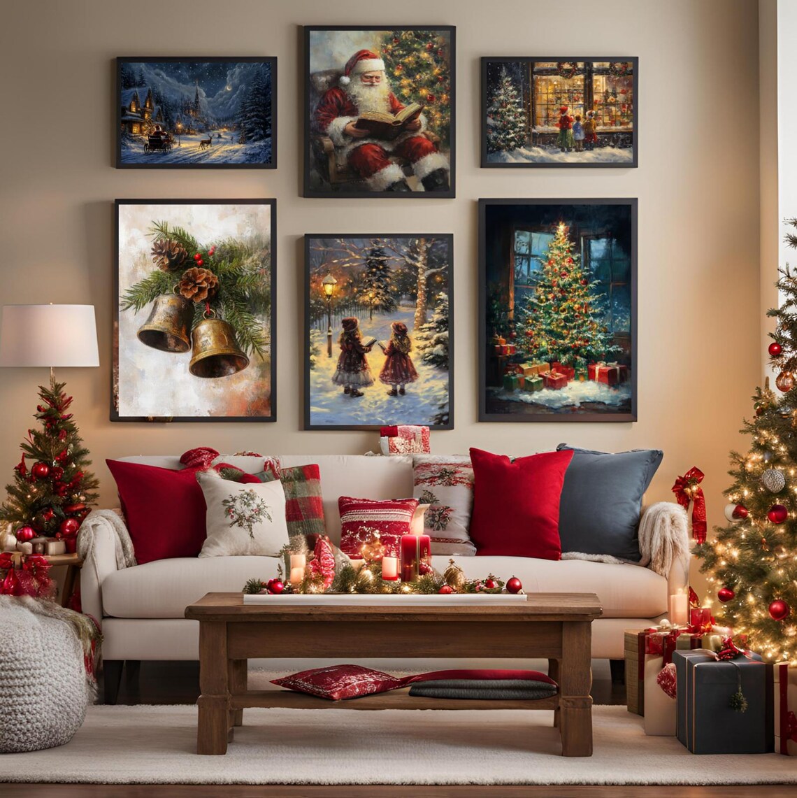 Set of 10 Christmas Printable Bundle Vintage Holiday Wall Art - Image 3