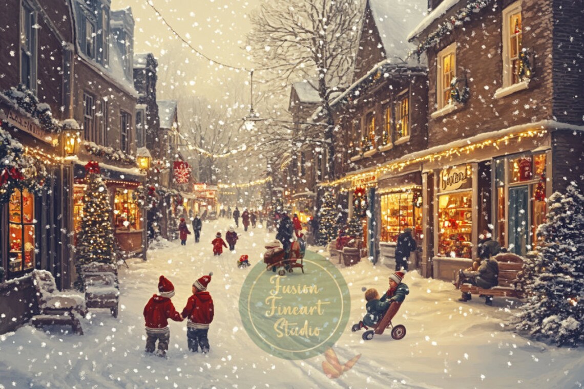 Winter Christmas Village Moody Art Print - Image 3