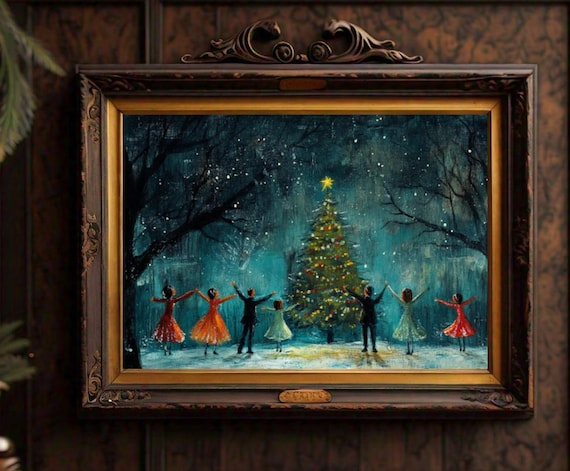 Christmas Tree Print Christmas Wall Art Dark Academia Prints Moody Wall Art Painting Snowy Winter Print Wall Art