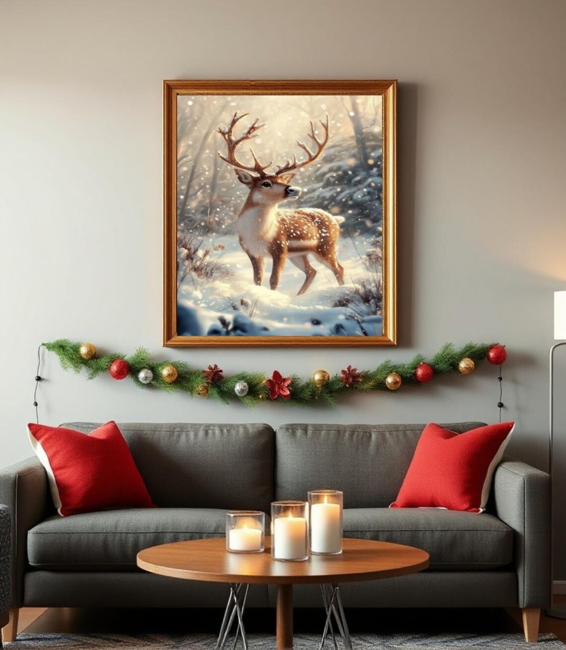 Christmas Reindeer Winter Scene Art Print - Image 2
