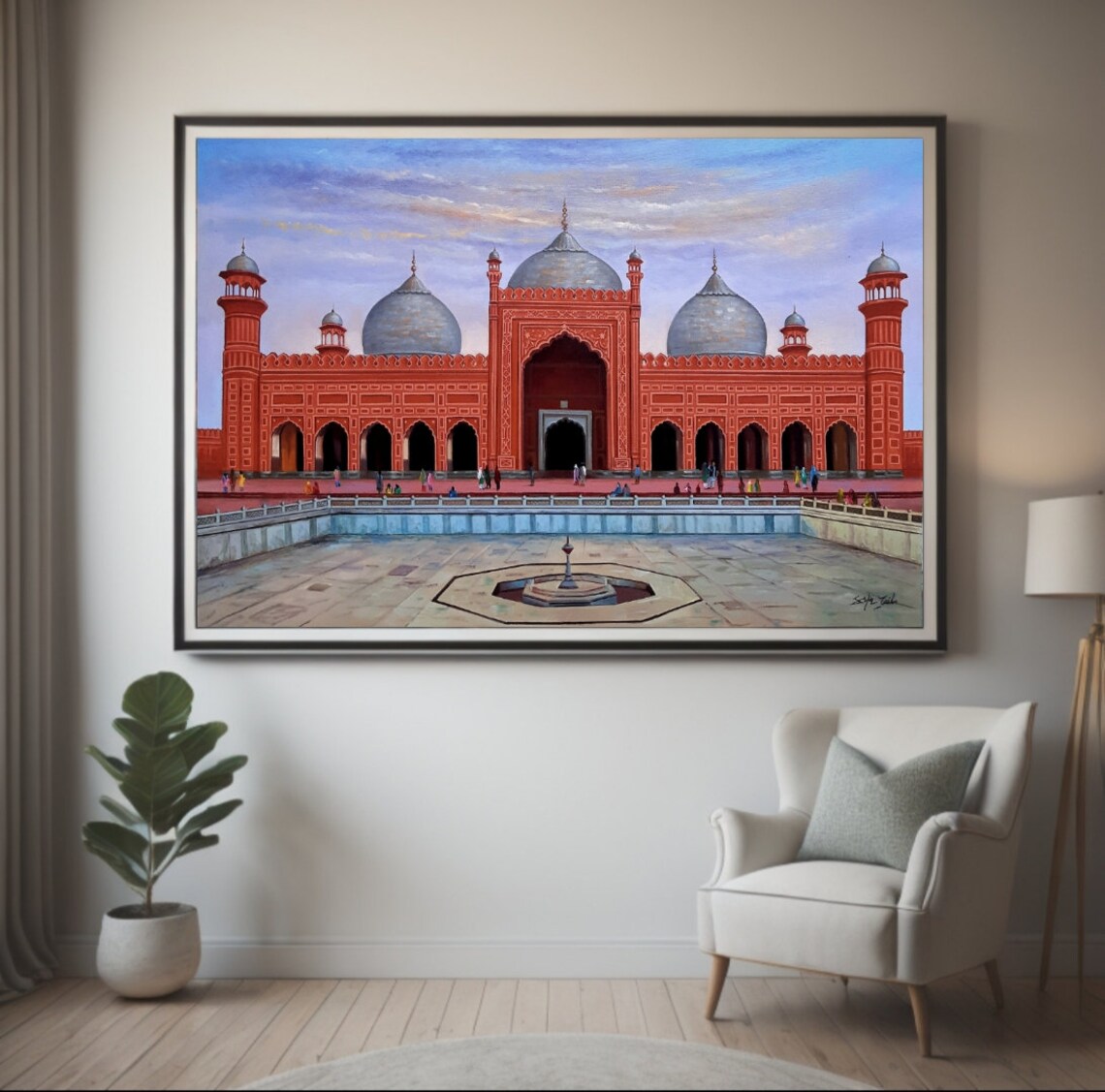 Badshahi Mosque Lahore Oil Painting Red Mughal Architecture Poster