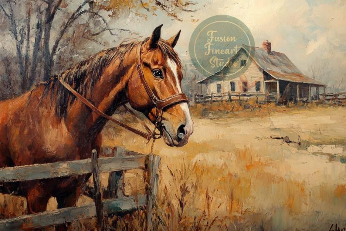Chestnut Horse Wooden Fence Rustic Farmhouse Autumn Field Poster - Image 3