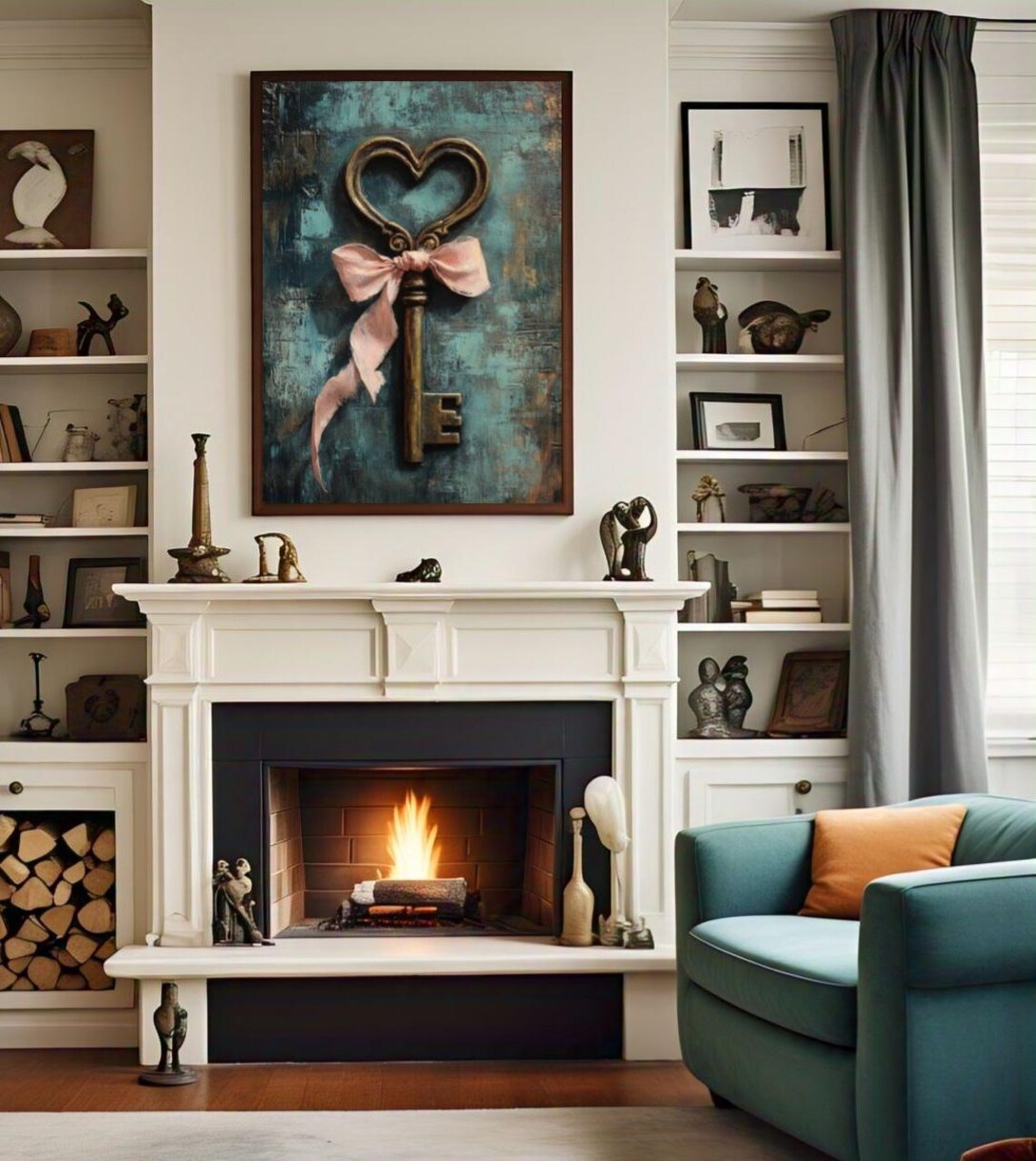 Valentines Day Print Heart Key Valentines Trendy Valentines Wall Art Moody Rustic Wall Art Prints - Image 2