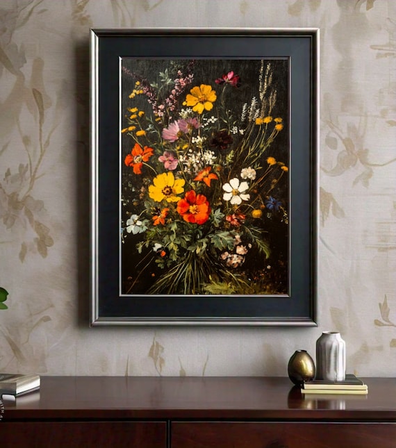 Wildflower Print Botanical Wall Art Vintage Flower Painting Moody Wall Art Floral Print Wall Art Prints