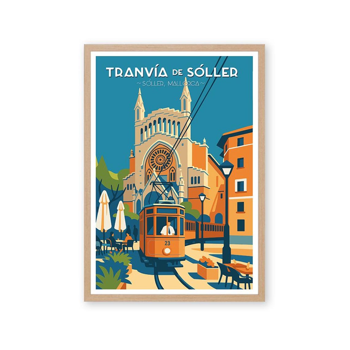Tranvia de Soller Mallorca Tram Vintage Orange Travel Poster
