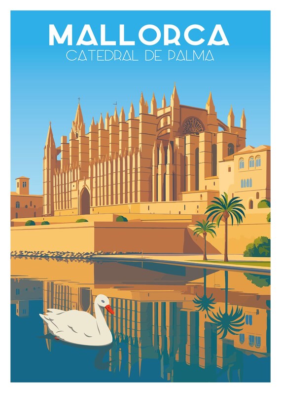 Palma Cathedral Vintage Mallorca Travel Poster