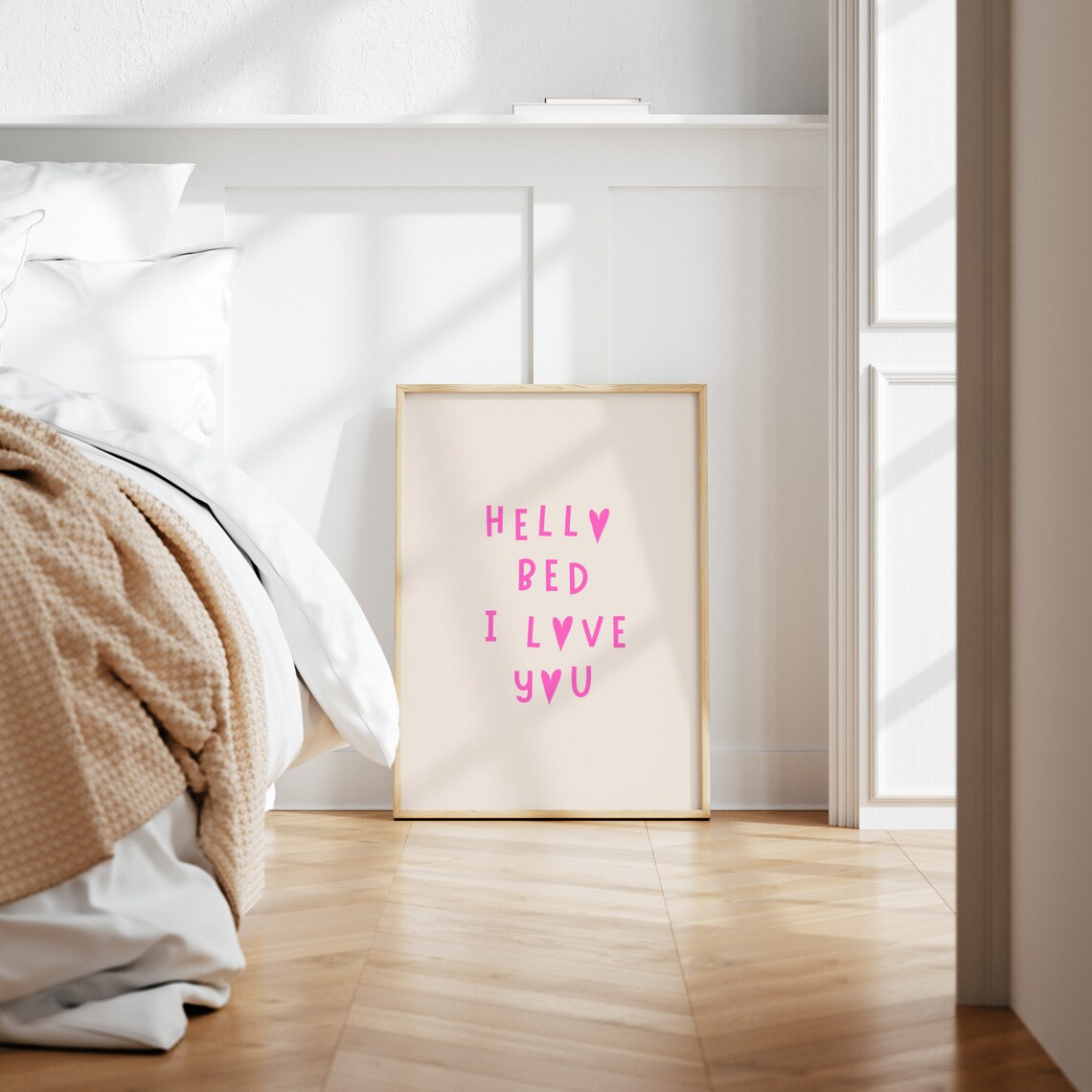Hello Bed I Love You Pink Heart Typography Bedroom Quote Poster - Image 2