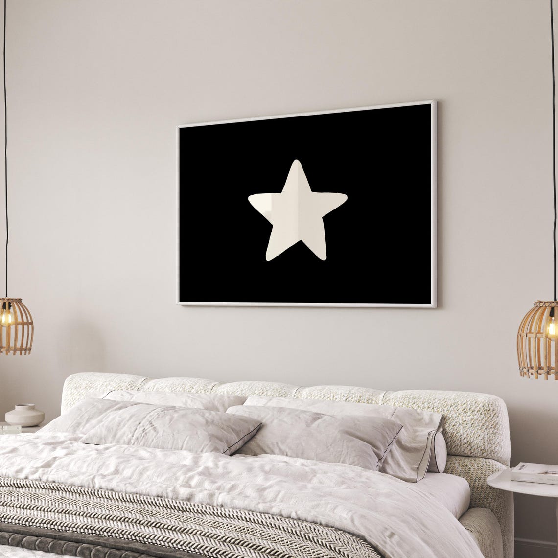 Black Star Horizontal Minimalist Modern Bedroom Dorm Wall Art - Image 3