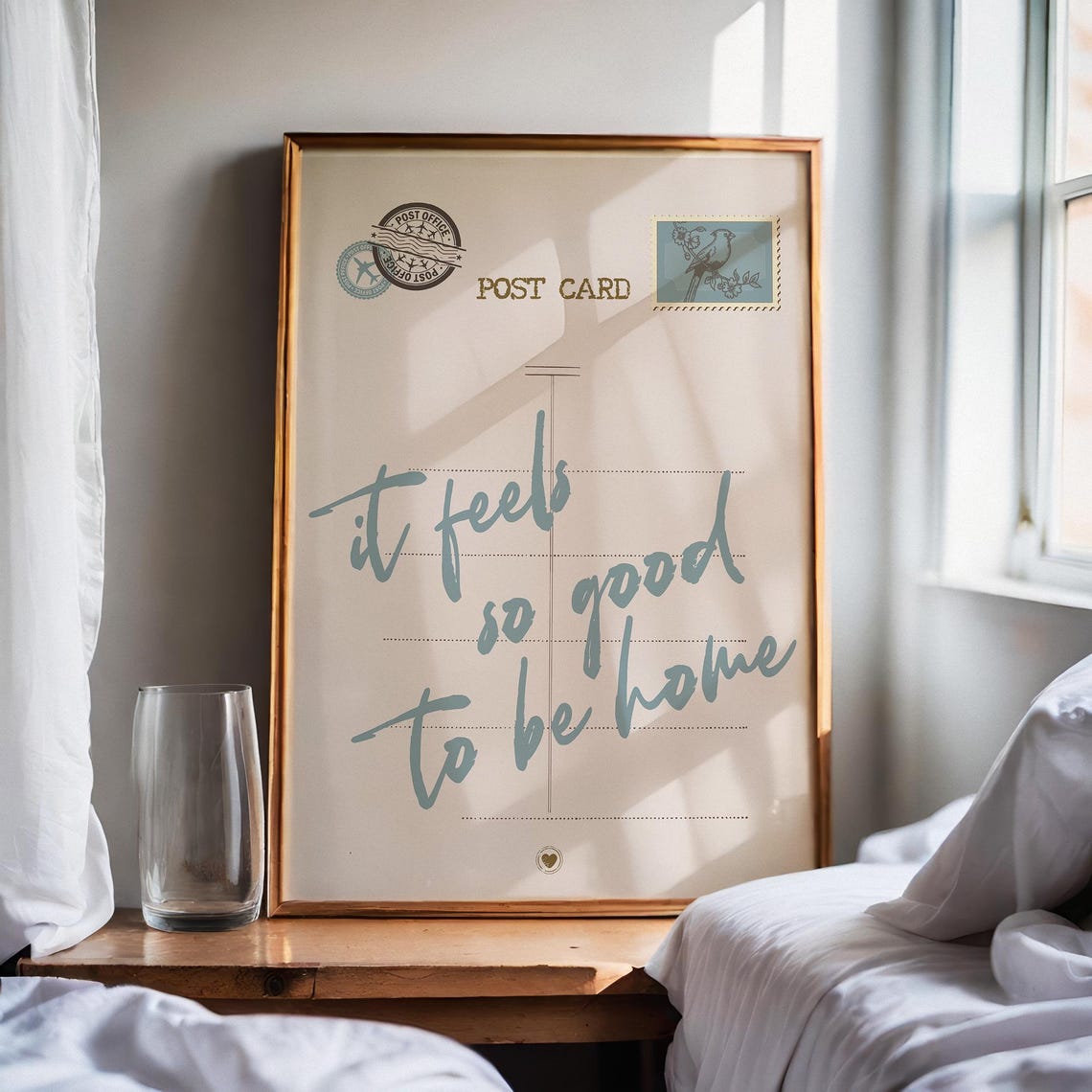 It Feels So Good To Be Home Postcard Script Cozy Bedroom Wall Art