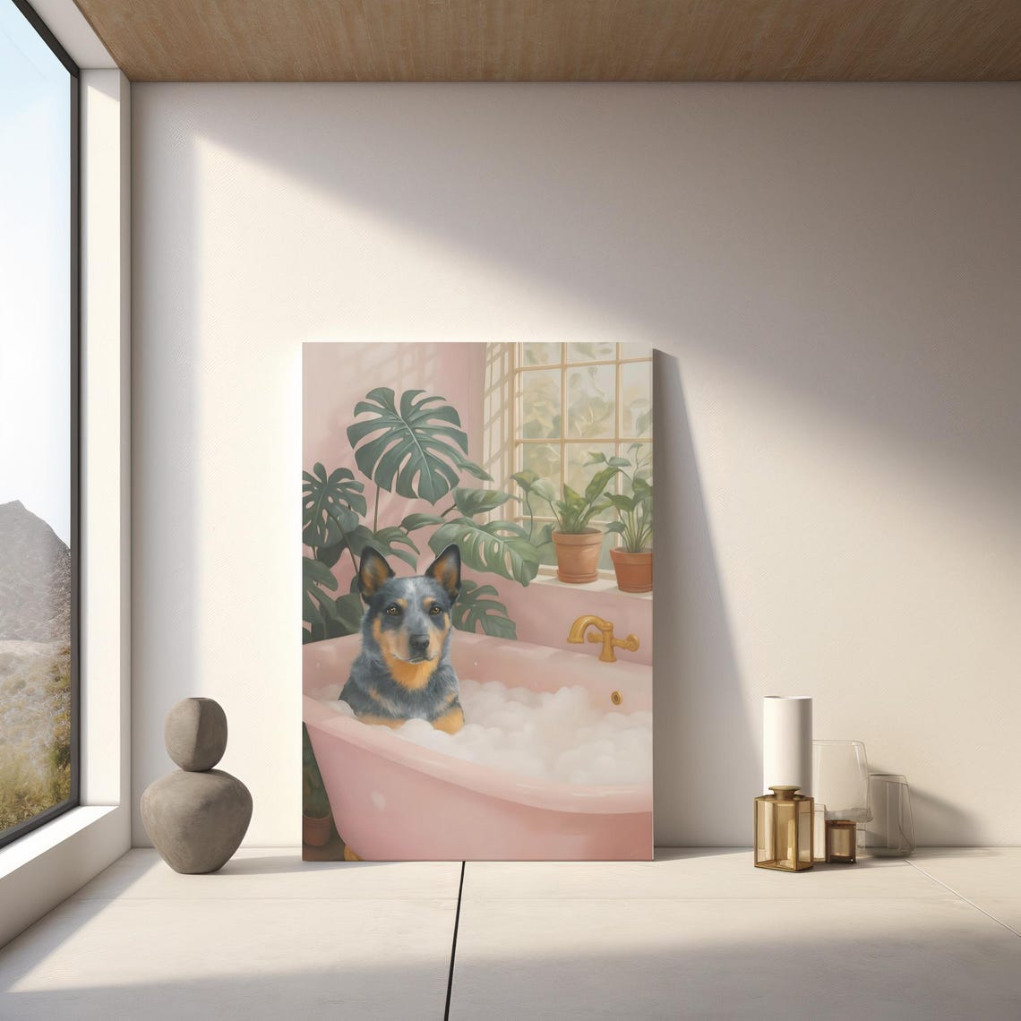 Australian Cattle Dog in Bubble Bath Pink Tub Funny Pet Poster