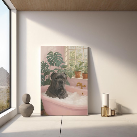 Cane Corso in Bubble Bath Pink Tub Funny Big Dog Wall Poster