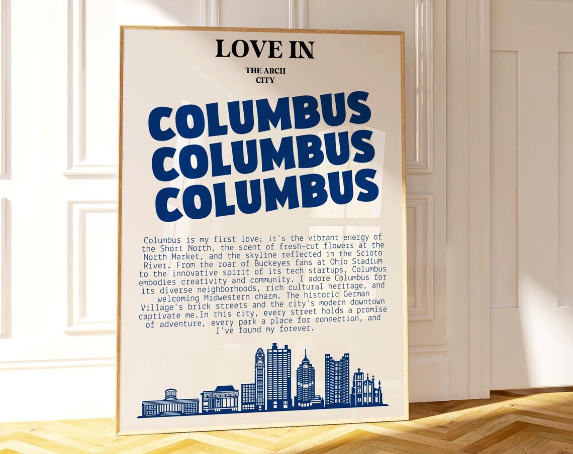 Love in Columbus Ohio Arch City Repeat Skyline Typography Art Poster