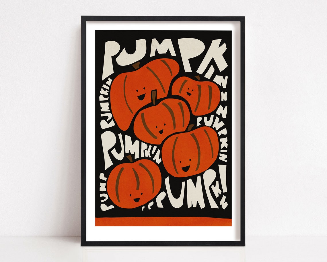 Pumpkin Vintage Halloween Art Print, Mid-Century