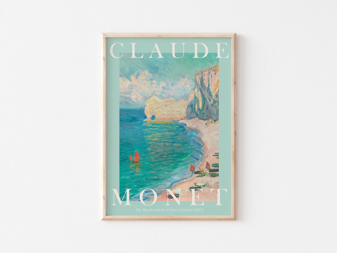 Claude Monet Beach Falaise d'Amont 1885 Mint Border Exhibition Poster - Image 3