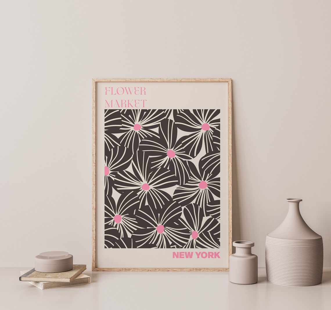 New York Flower Market Bold Black Daisy Pink Center Art Poster - Image 3