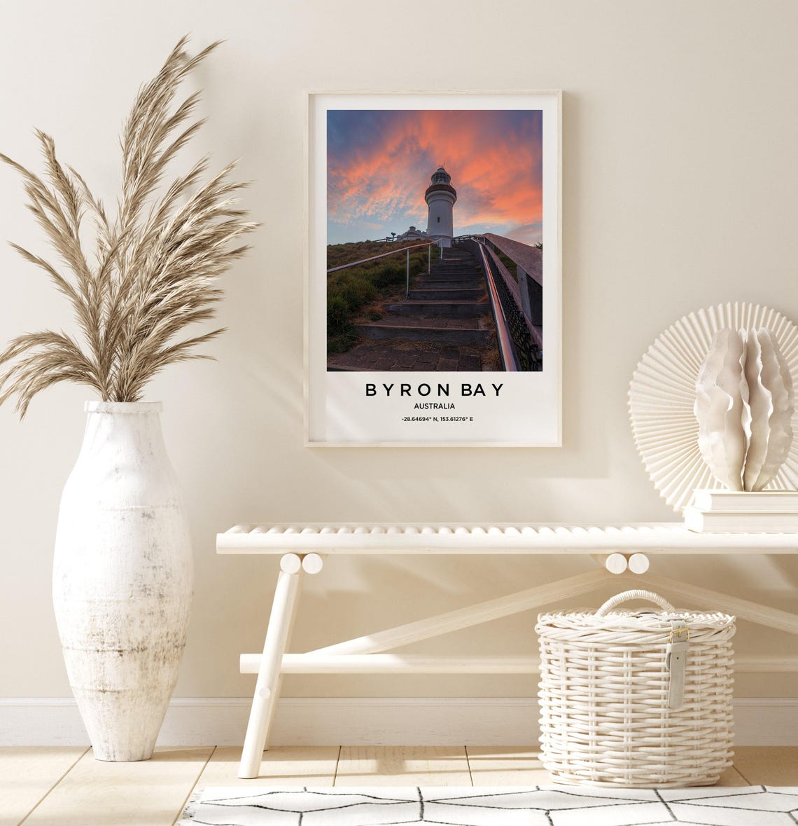 Byron Bay Australia Lighthouse Steps Orange Sunset Photo Poster - Image 3