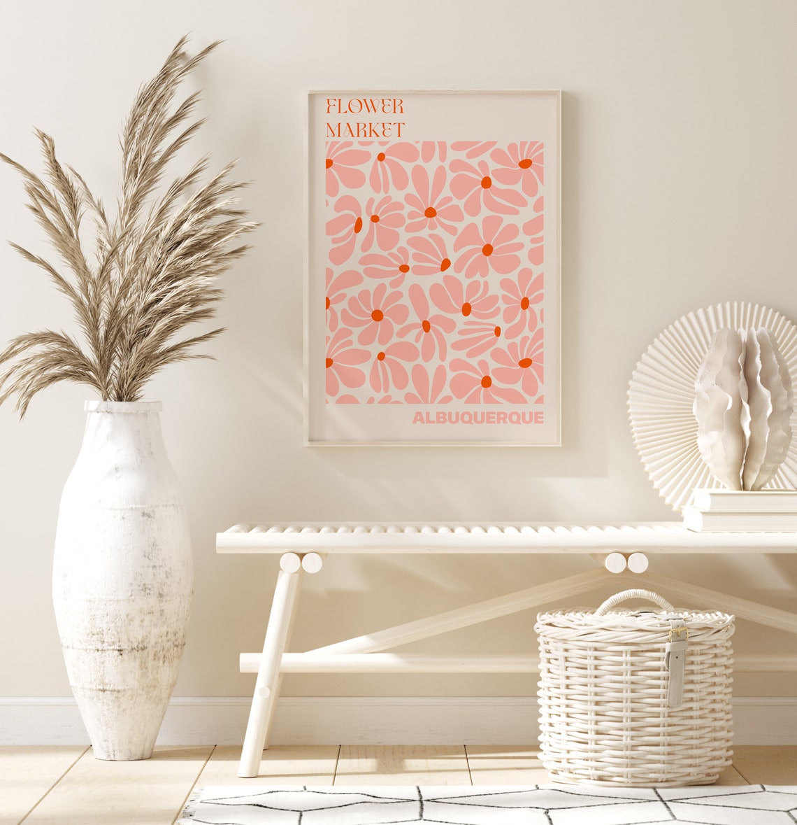 Albuquerque Flower Market Blush Daisy Red Center Pattern Poster - Image 3