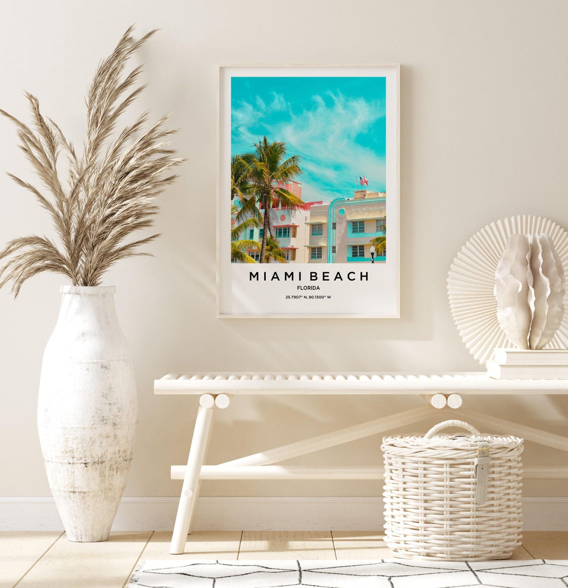 Miami Beach Florida Historic Art Deco District Palms Travel Poster - Image 3