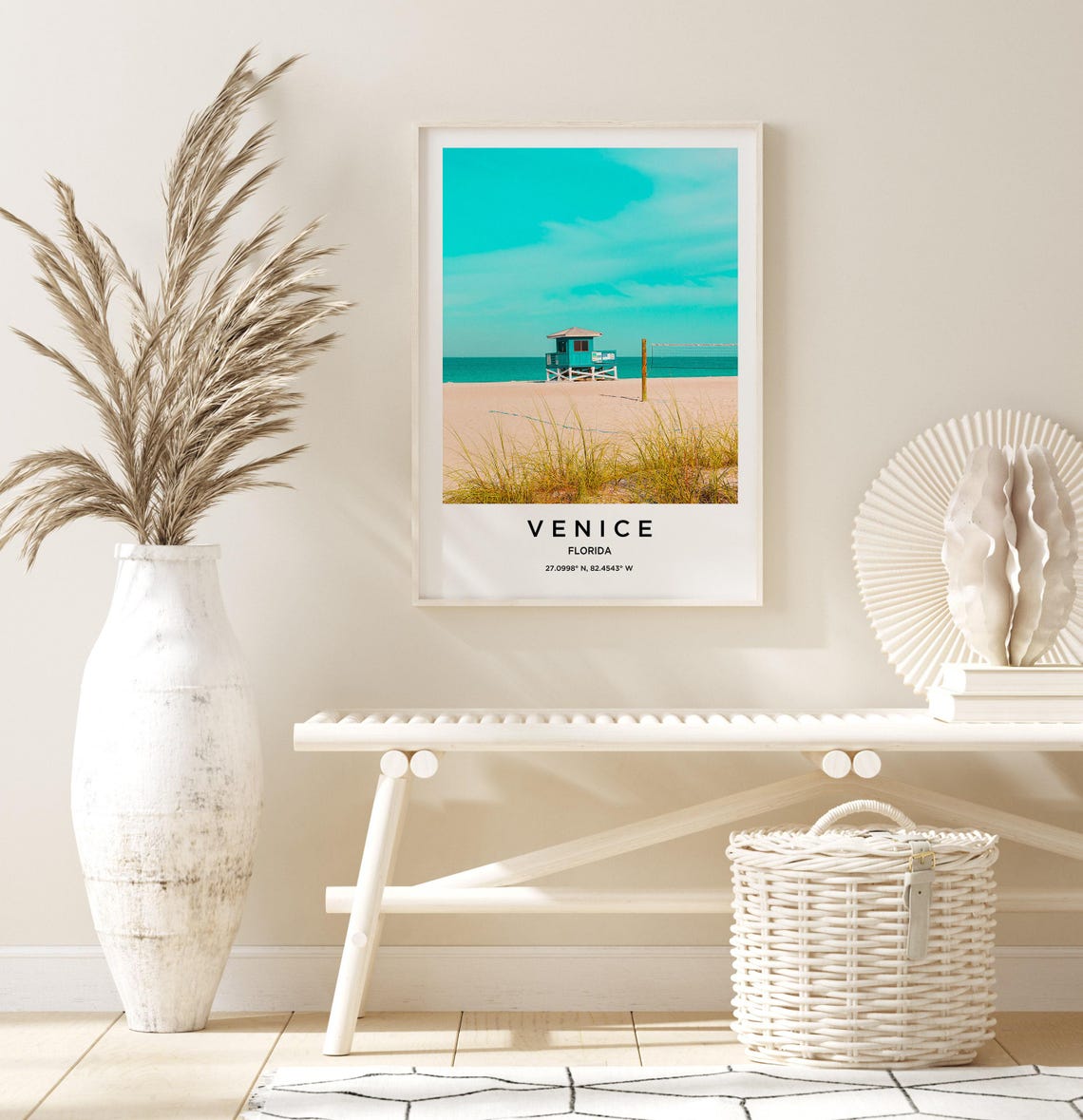 Venice Florida Lifeguard Stand Beach Turquoise Sky Travel Poster - Image 3