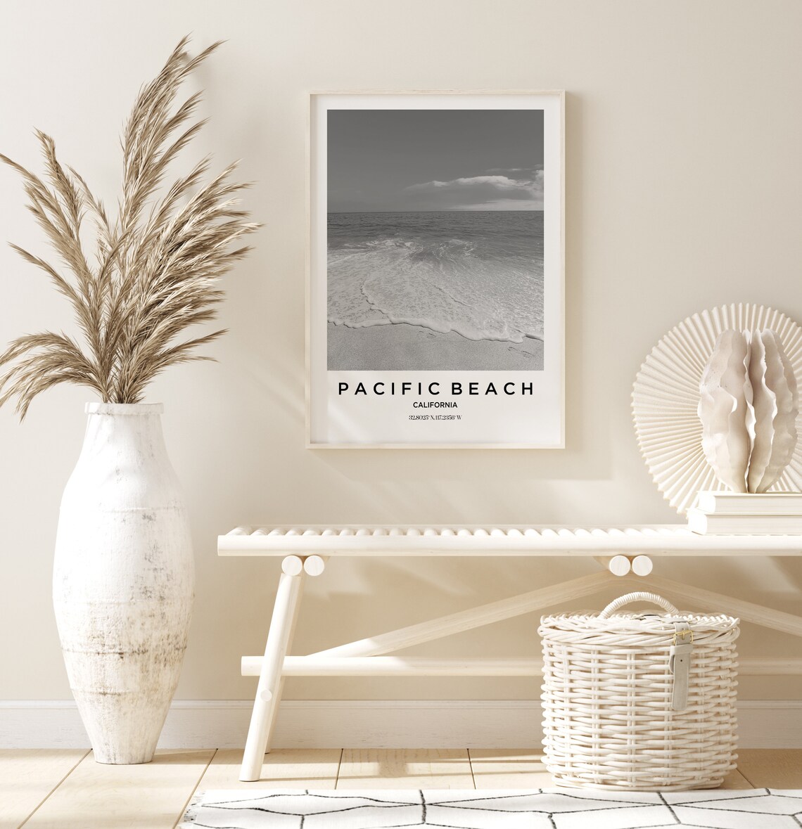 Pacific Beach California Shoreline Waves Black White Photo Poster - Image 2