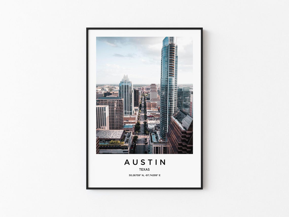 Austin Texas Downtown Skyline City Architecture Travel Poster