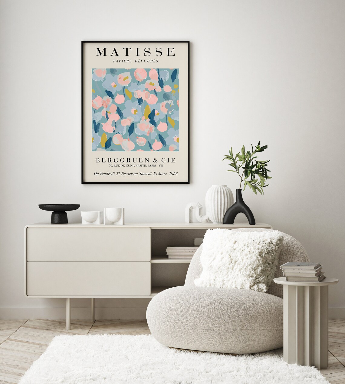 Henri Matisse Pink Blue Pastel Floral Exhibition Poster For Nursery Wall Decor - Image 2