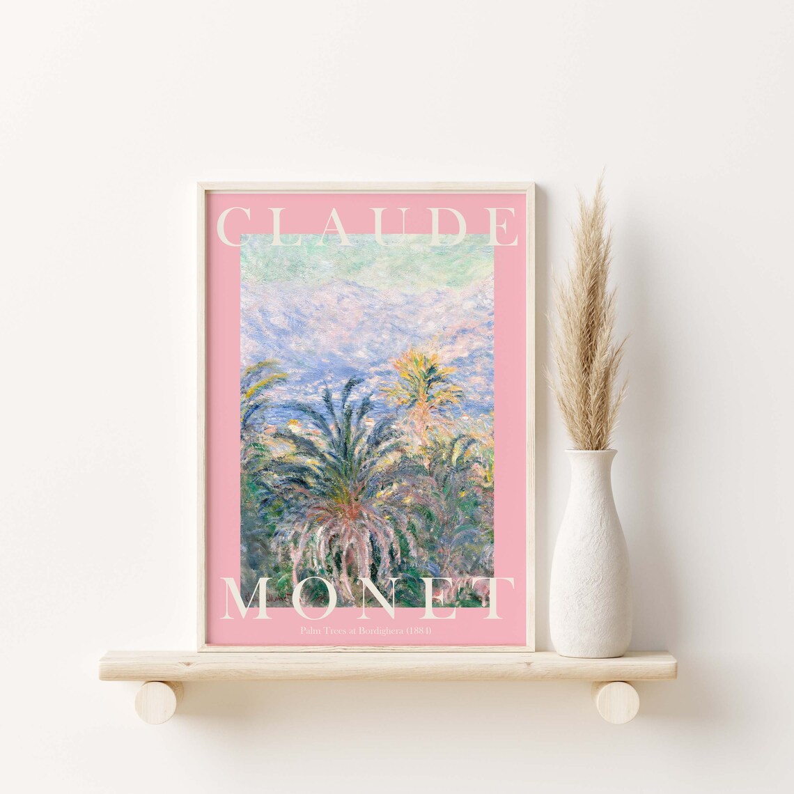 Claude Monet Palm Trees at Bordighera 1884 Pink Border Exhibition Poster - Image 2