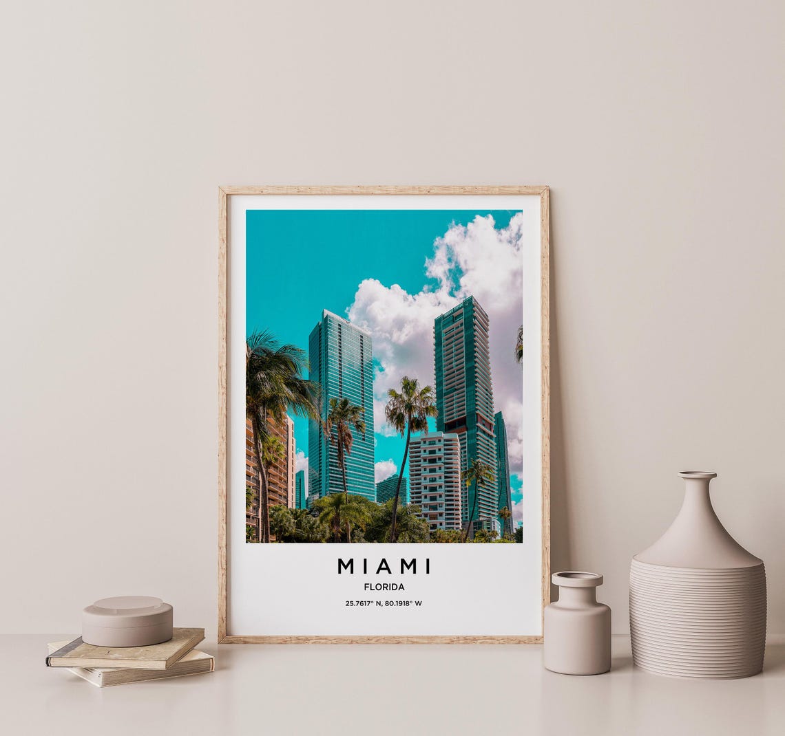 Miami Florida High Rise Palms Teal Sky Urban Minimalist Travel Poster - Image 2