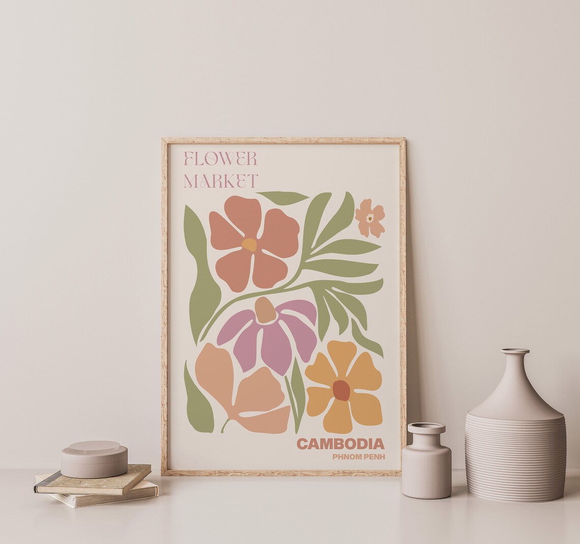 Cambodia Phnom Penh Earthy Terracotta Flower Market Blossom Poster - Image 3