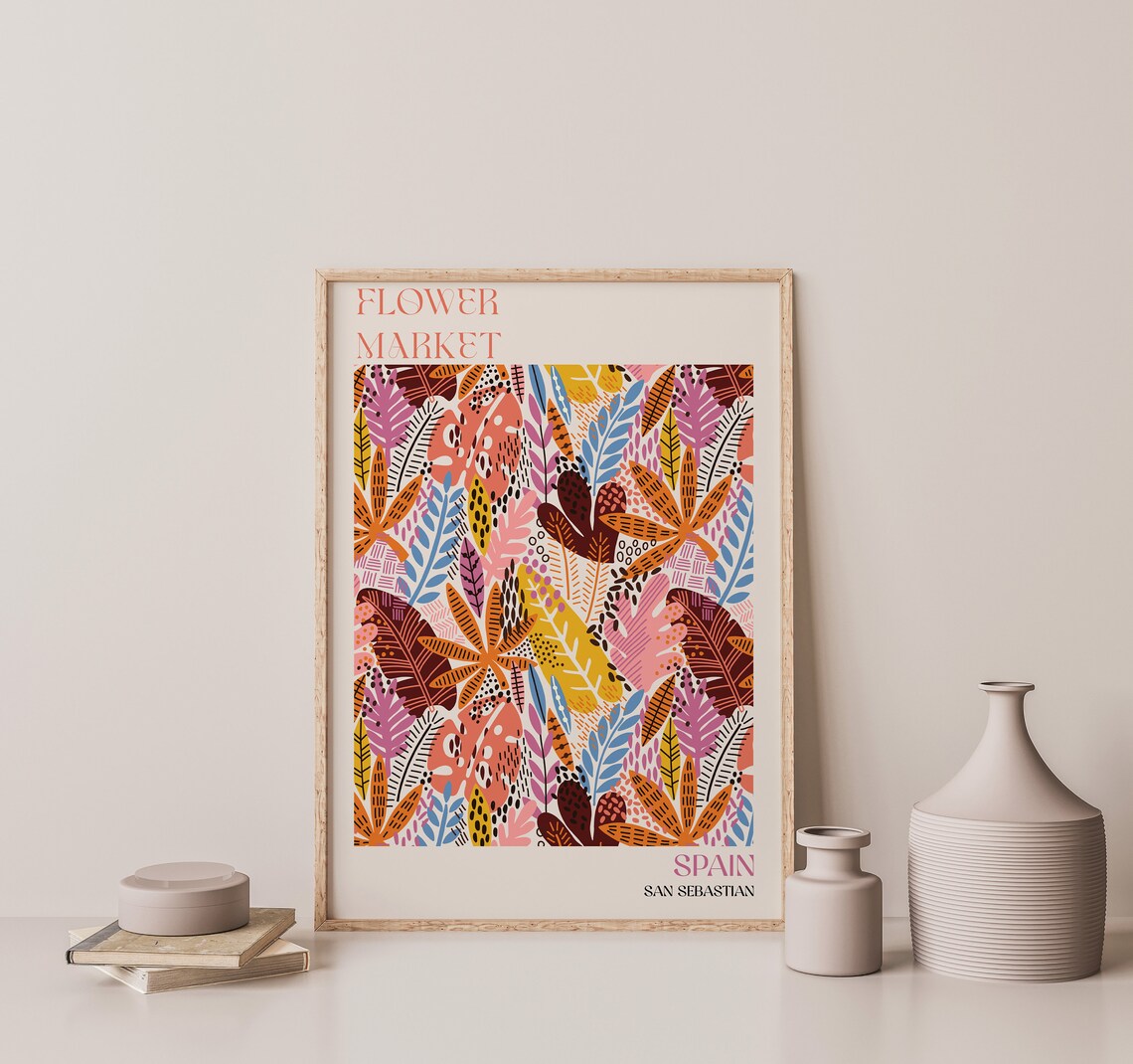 Spain Flower Market San Sebastian Tropical Foliage Art Poster - Image 3