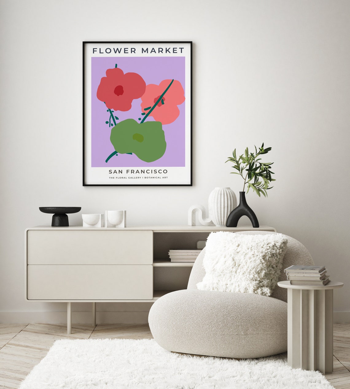 Flower Market San Francisco Red Poppies Lilac Botanical Poster - Image 2