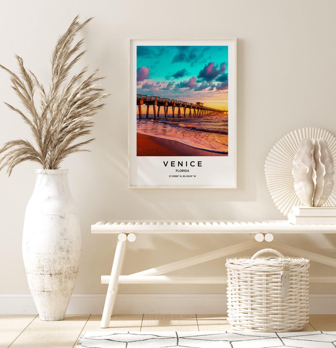 Venice Florida Ocean Fishing Pier Colorful Sunset Beach Poster - Image 3