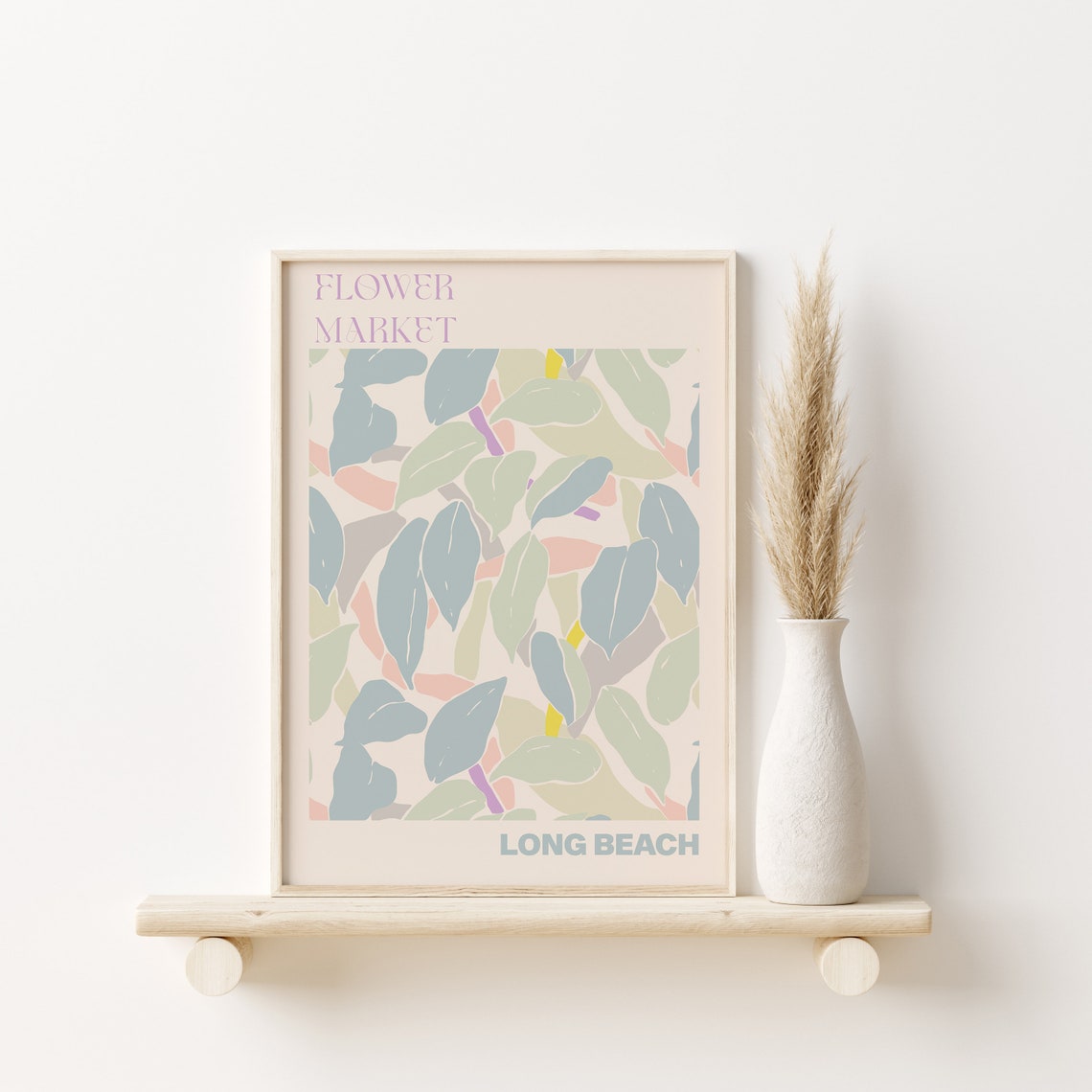 Long Beach Flower Market Soft Pastel Leaf Pattern Art Poster - Image 3