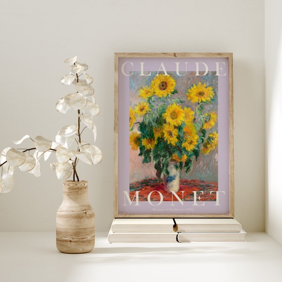 Claude Monet Art Print Modern Vintage Poster Exhibition Wall Art Monet Wall Art Vintage Wall Art Bouquet Of Sunflowers Pastel Lilac