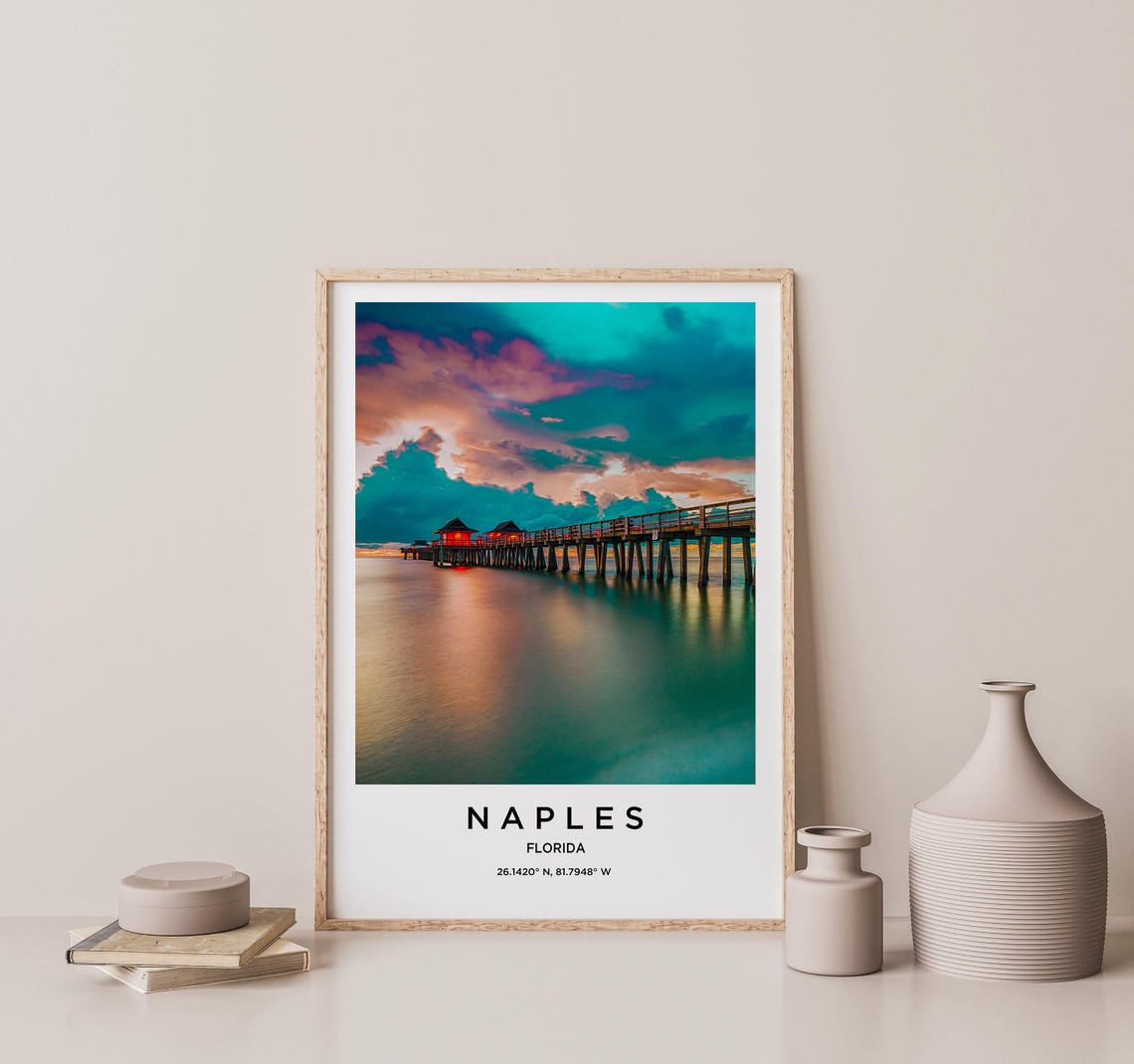 Naples Florida Pier Sunset Turquoise Sea Minimalist Travel Poster - Image 2