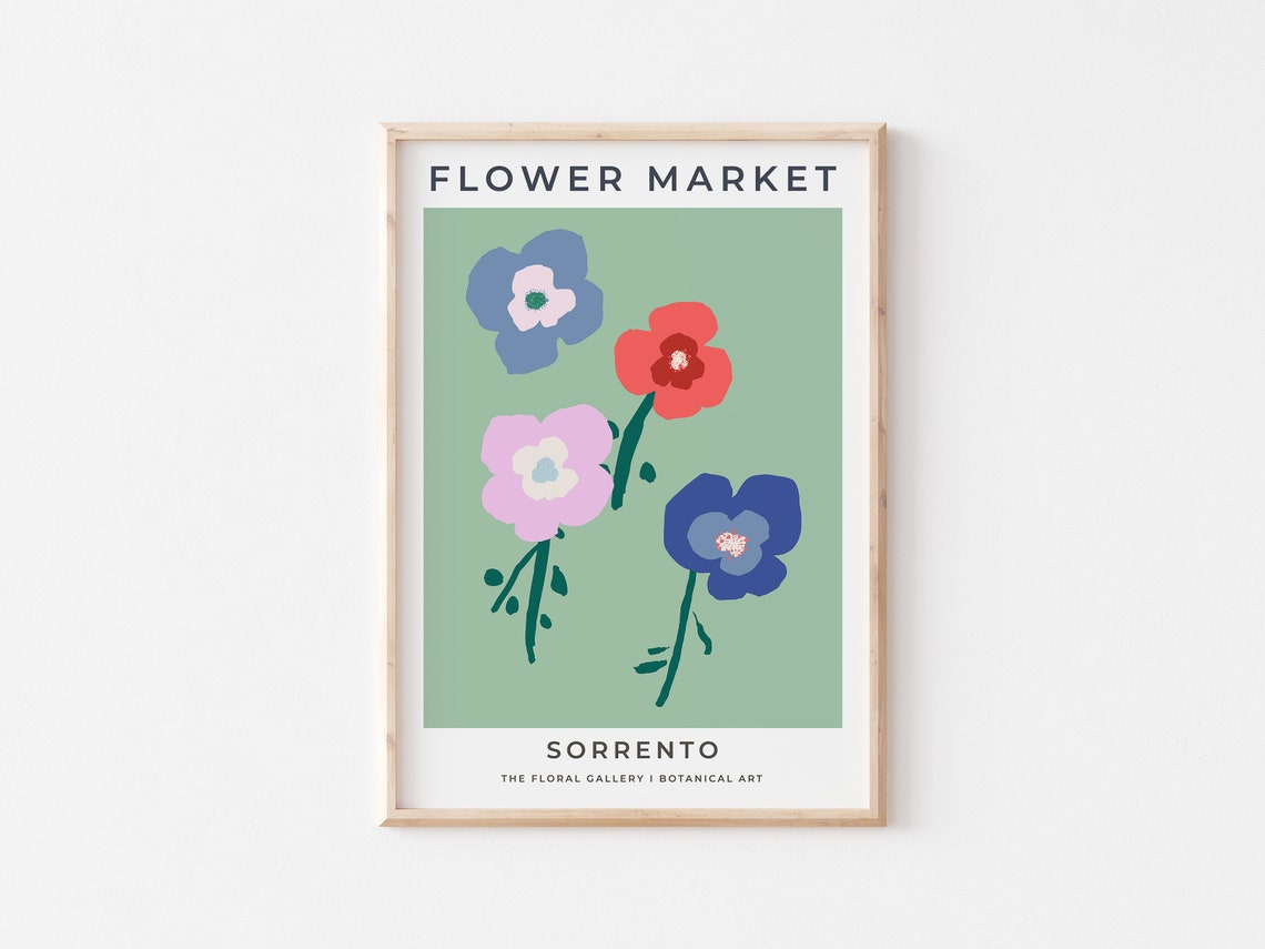 Flower Market Sorrento Mint Green Botanical Floral Art Poster - Image 3