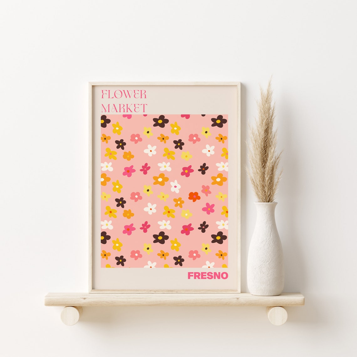 Fresno Poster Fresno Wall Art Fresno Personalised Travel Poster Fresno Flower Market Print Floral Wall Fresno - Image 2