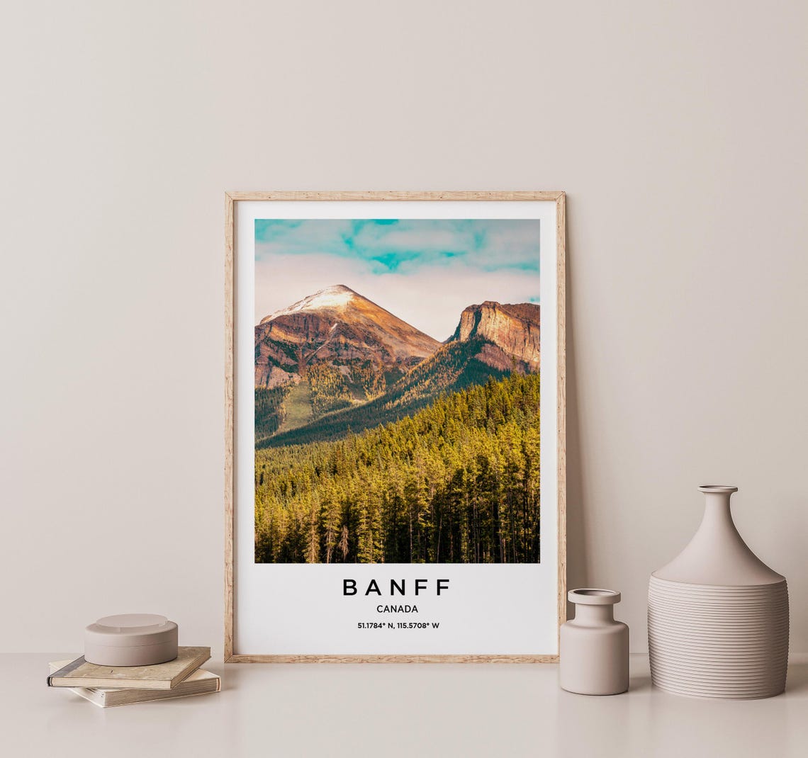 Banff Canada Golden Pine Forest Snowy Peaks Photo Travel Poster - Image 2