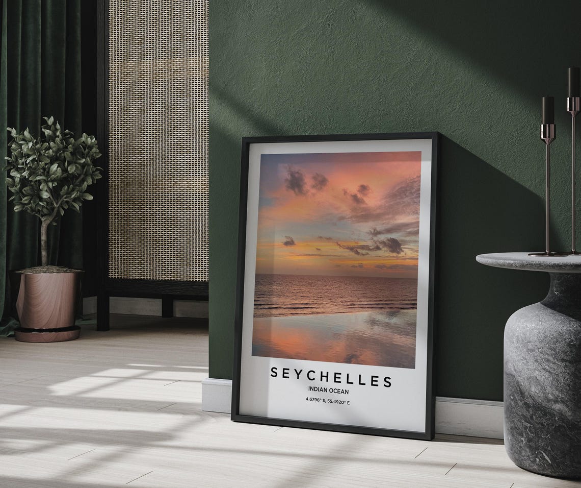 Seychelles Indian Ocean Pastel Sunset Beach Reflective Sand Poster - Image 2