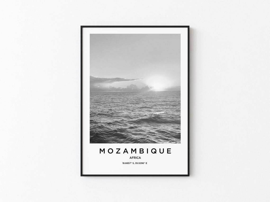 Mozambique Travel Poster, Map Art Print